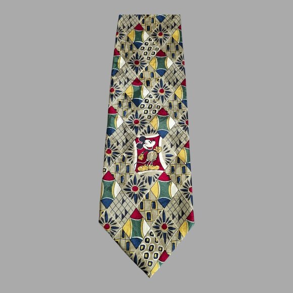 Mickey & Co Disney ~ Atlas Design Silk Necktie Tie Geometric Hidden Mickey Mouse - Picture 3 of 7